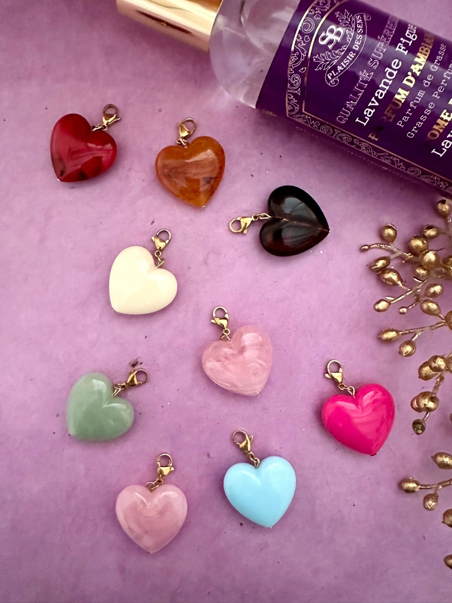 Pendentif CLAUDIE – Pendentif cœur coloré à clipser sur vos colliers - Camilmari Bijoux - Vert lichen