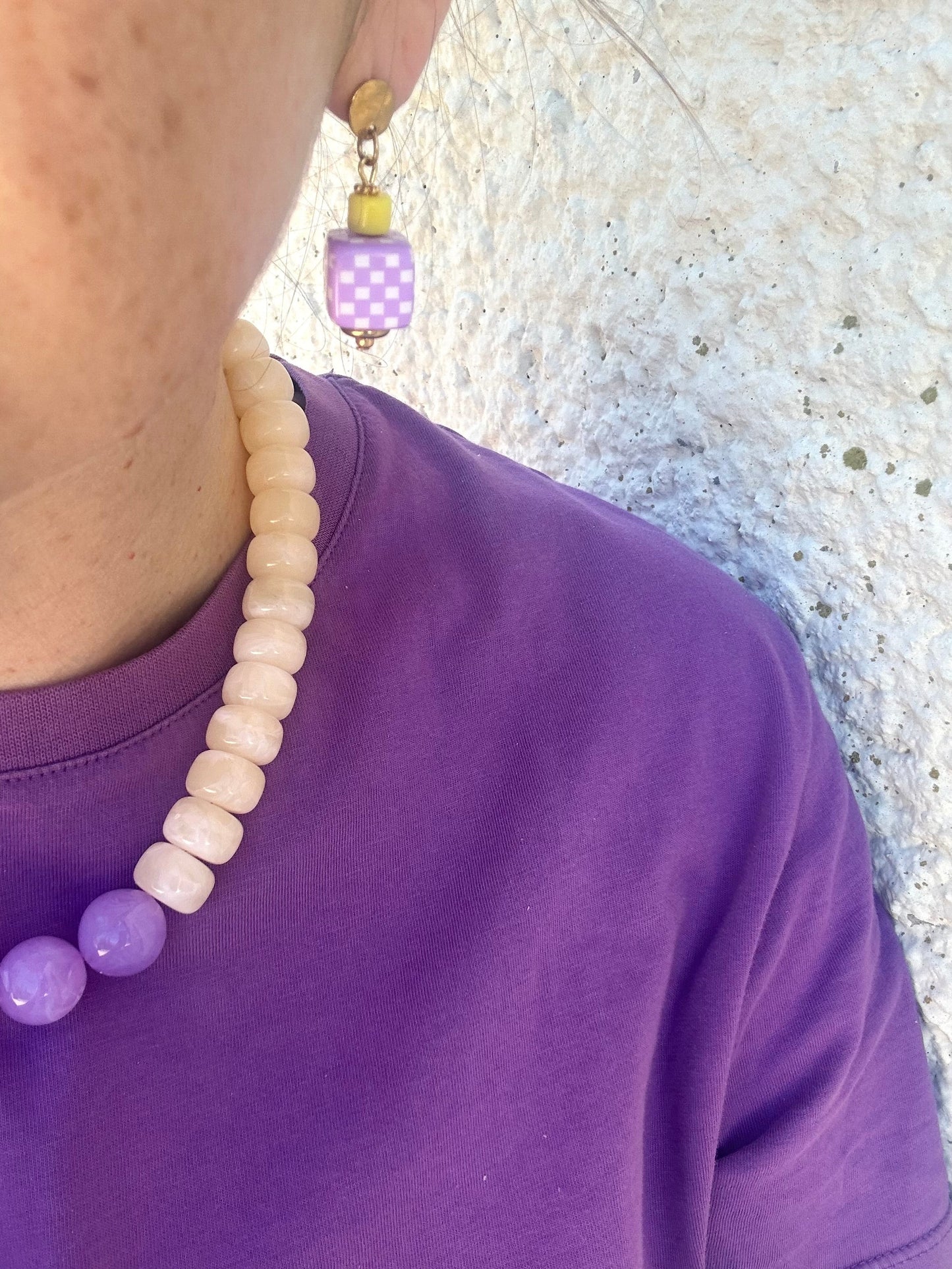 Petites boucles d'oreilles originales SUZETTE - Camilmari Bijoux - Vichy mauve