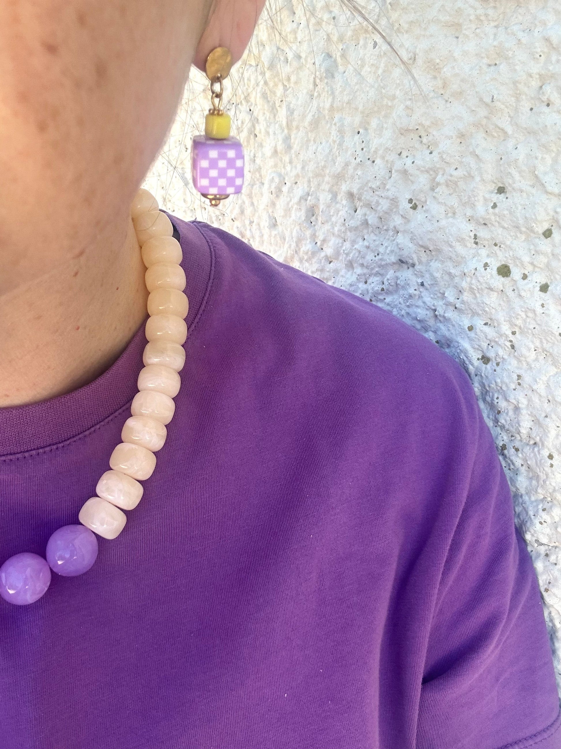 Petites boucles d'oreilles originales SUZETTE - Camilmari Bijoux - Vichy mauve