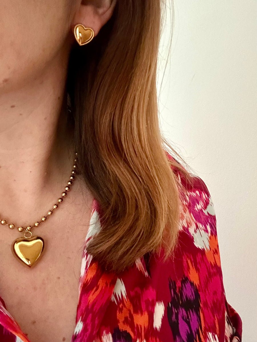 Puces d'oreilles coeurs dorés LOU - Camilmari Bijoux - 