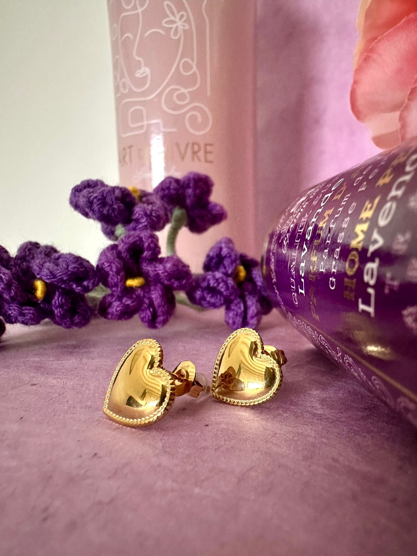 Puces d'oreilles coeurs dorés LOU - Camilmari Bijoux - 